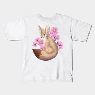 Fennec Fox Cherry Blossoms Pink Pink Flowers Kids T-Shirt